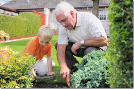 grandfather and grandson gardening