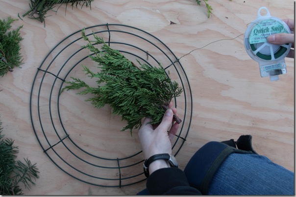 2 - attach the wire to the wreath